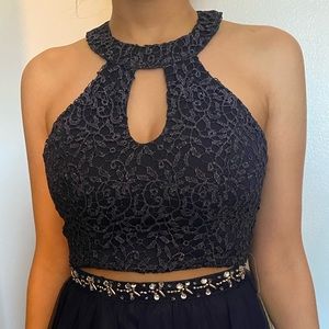 Two piece blue homecoming dress